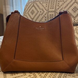 Kate Spade Tan Leather Lena Triple Compartment Shoulder Bag